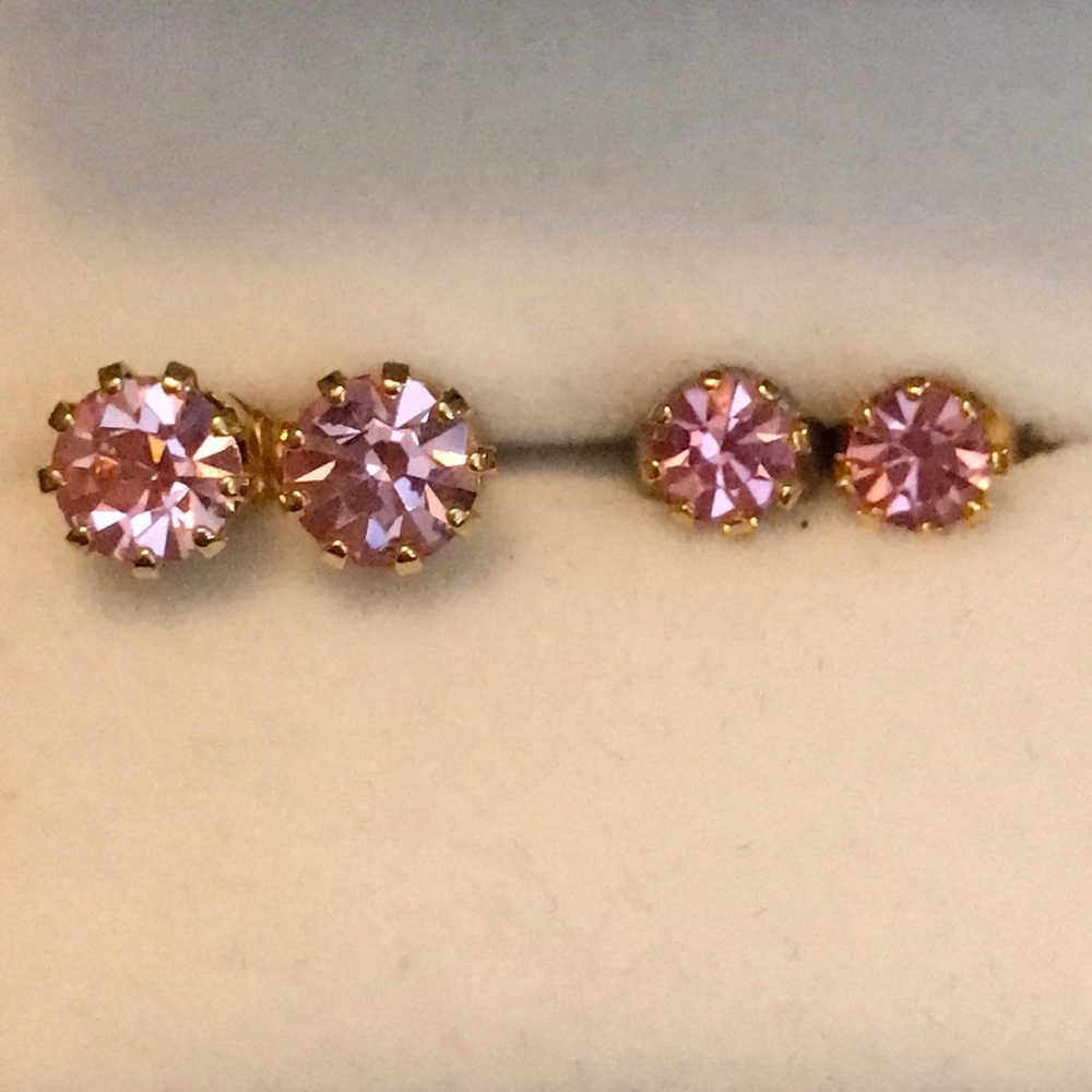 Pink Crystal Stud Earrings - 2 Pairs!